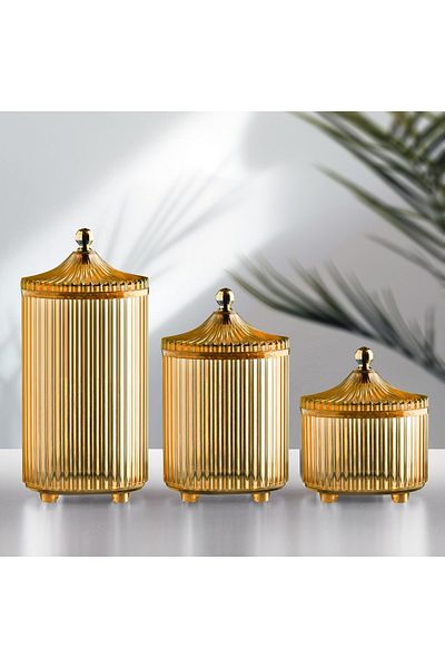 Vienev 3-Way Serrated Sugar Bowl with Funnel Cover Gold