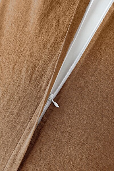 vivamaison Stonewashed Camel Renk Çift Kişilik Nevresim Yastık Seti 200x220 Cm