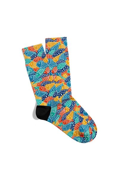 Eğlenceli Çoraplar Fun Socks Unisex Colorful Fish Pattern Printed Socks Ecsoket421