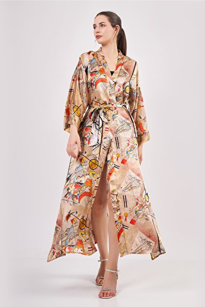 Nomads Felt İpek Uzun Kimono Kaftan | Kandinsky Bustling Aquarelle | Nomads Felt