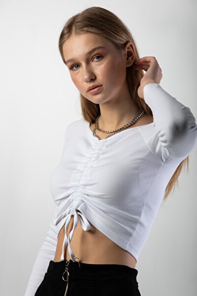 Pattaya Women's Front Gathered Ribbed Crop Blouse Y20w145-sa021