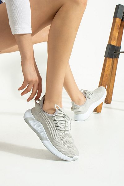 İnan Ayakkabı Gray Women's Knitwear Sneakers 4 cm Sole