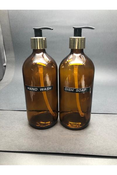 Pause Art Home Amber Cam 2'li Hand Soap Ve Dısh Soap Şişesi 500ml Gold Pompalı