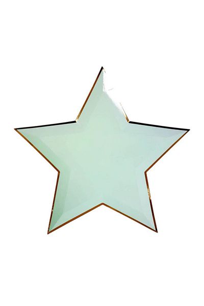 Mare Karnaval Star Gold Gilt Green Cardboard Party Plate 8Pcs-27Cm