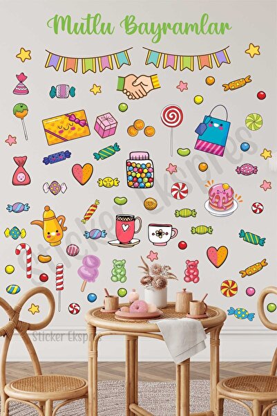 Sticker Ekspres Mutlu Bayramlar Ramazan Bayramı Cam Duvar Kapı Sticker Seti