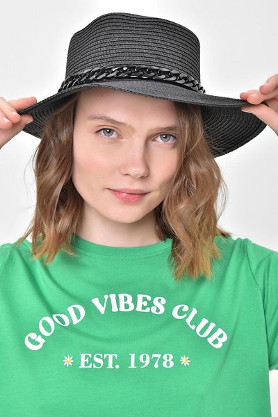 Saria Moda Wide Straw Women's Hat with Chain