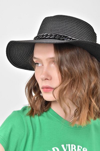 Saria Moda Wide Straw Women's Hat with Chain