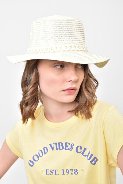 Saria Moda Широка плетена дамска шапка с верижка