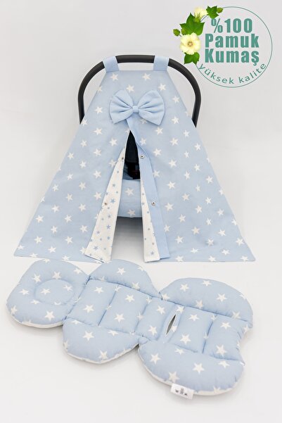 mordesign Blue Orthopedic Stroller Cushion - Double Sided Star Pattern, Waist Support Cover and Sheet Set of 3