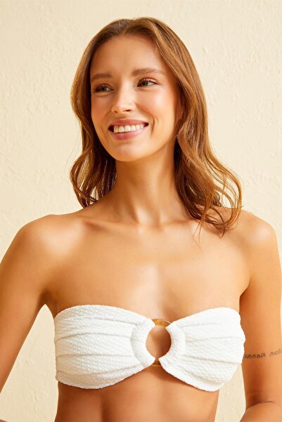 AQUELLA Σετ μπικίνι με πλισέ λευκό υφή χωρίς τιράντες