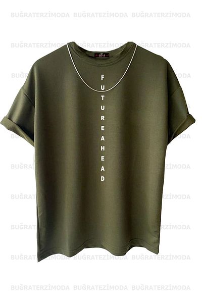 Buğraterzimoda Futureahead Printed Unisex Χακί-μπεζ-καφέ (χαλαρή εφαρμογή) Oversize μπλουζάκι 3 τεμαχίων
