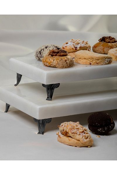 MERALP Presentation Copper Set of 3 Real Marble Cake Presentation, Metal Profile Leg