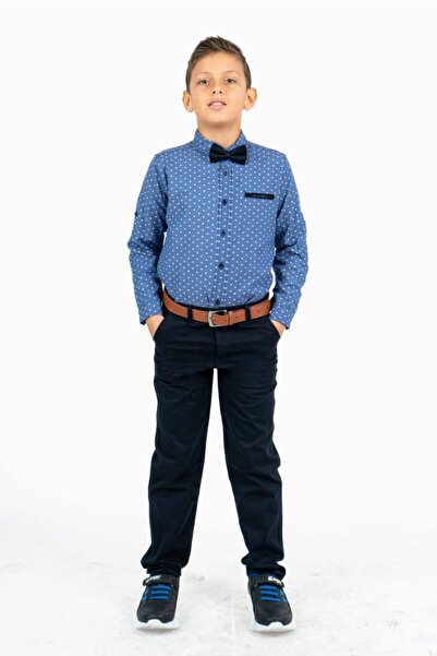 YARENKİDS Costum băiat cu bretele cu papion și cămașă