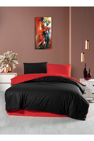 Firuze Σετ Παπλωματοθήκη Ranforce 100% Cotton Double Trend-κόκκινο-μαύρο