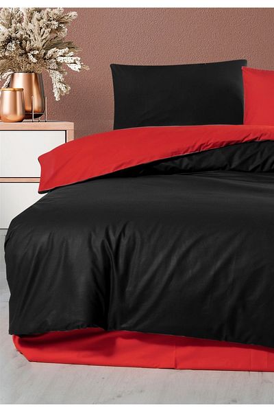 Firuze Σετ Παπλωματοθήκη Ranforce 100% Cotton Double Trend-κόκκινο-μαύρο