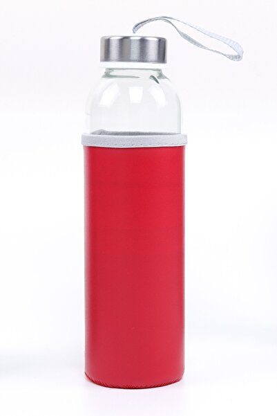İkon store 500ml Red Glass Flask with Leather Case