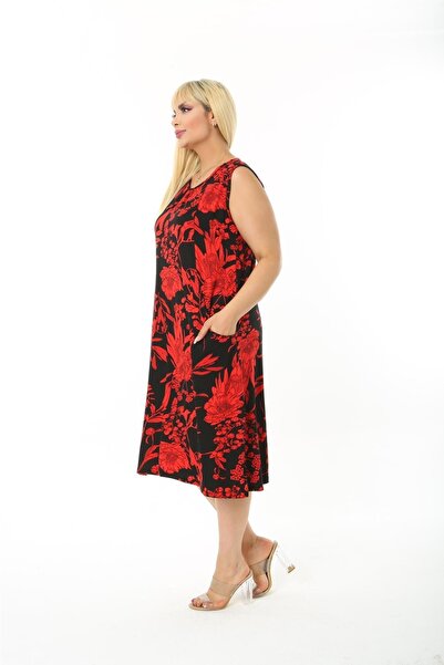 Mezura Standard Size Sleeveless Above Knee Double Pocket Viscose Combed Cotton Dress