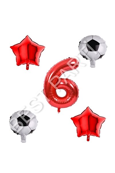 BEST PARTİ DOĞUM GÜNÜ PARTİ SÜSLERİ Football Ball Star Number Balloon Set Red...