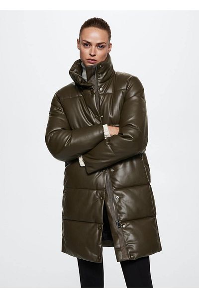 MANGO Woman Leather Look Quilted Anorak