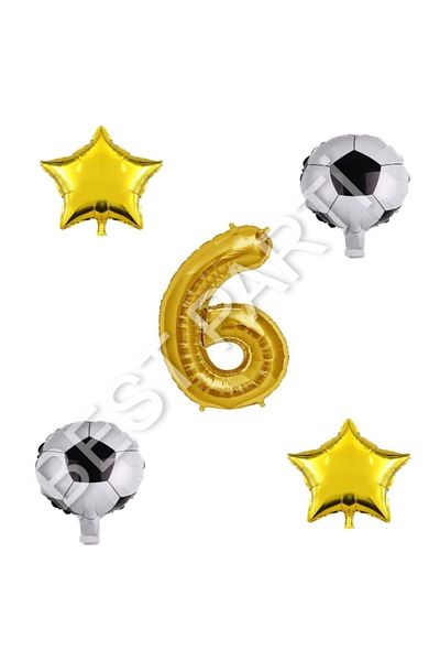 BEST PARTİ DOĞUM GÜNÜ PARTİ SÜSLERİ Football Ball Star Number Balloon Set Gold Age 6