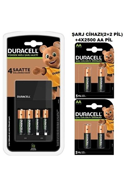 Duracell Cef-14 Hızlı Şarj Cihazı(2x1300aa+2x750aaa)+4x2500 Aa Şarjlı Kalem Pil