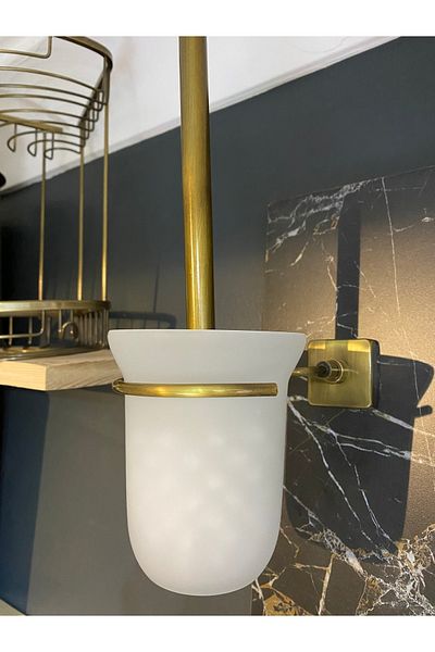 İSAOĞLU YAPI Mat Gold Toilet Brush Antique Gold Toilet Brush Holder Complete Brass Stainless