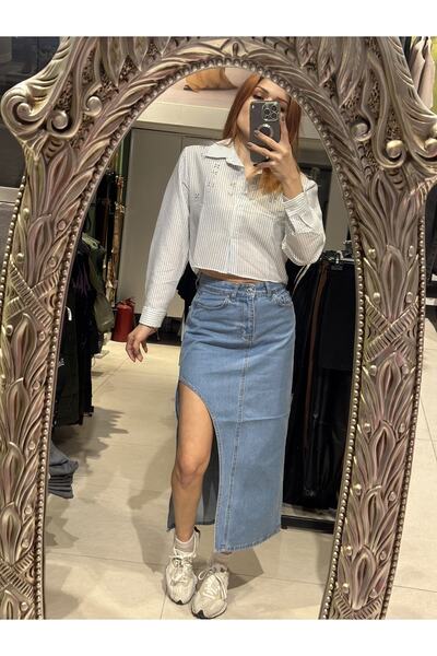 İstanbul Yırtmaç Detay Kot Etek