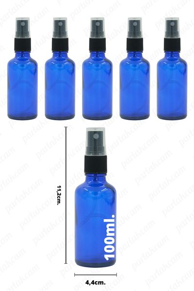 parlakcam 5 Adet Mavi Cam Şişe Siyah Sprey Başlıklı 100ml Kolonya, Parfüm Vb ...