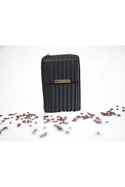 truvabags Satin Look Negru, Sport, Trei fermoare, Curea de umăr, Sugestie de tendințe, Sport, Geantă pentru telefon