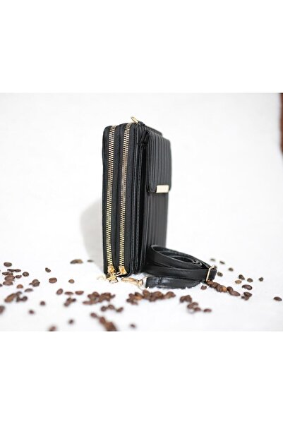 truvabags Saten Görünümlü Siyah, Spor, Üç Fermuarlı, Omuz Askılı, Trend Önerisi, Spor, Telefon Bölmeli Çanta