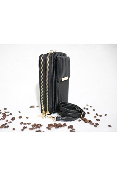 truvabags Saten Görünümlü Siyah, Spor, Üç Fermuarlı, Omuz Askılı, Trend Önerisi, Spor, Telefon Bölmeli Çanta