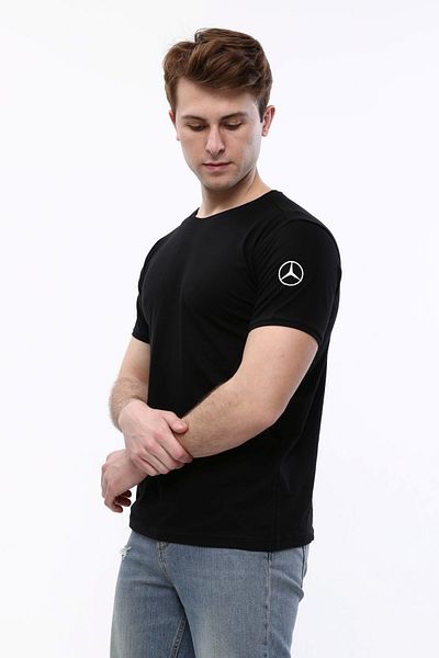 Uniprom Crew Neck Men's T-Shirt Mercedes Benz Service Logo 100% Cotton Black
