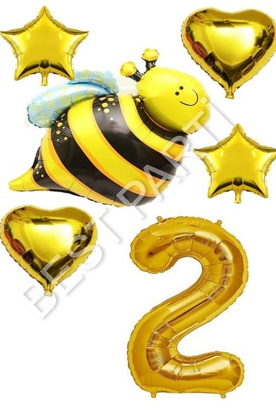 BEST PARTİ DOĞUM GÜNÜ PARTİ SÜSLERİ Bee Character Star Heart Foil Balloon Set Age 2