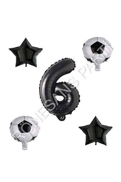RÖNESANS PARTİ مجموعة بالونات على شكل نجمة لكرة القدم باللون الأسود، العمر 6