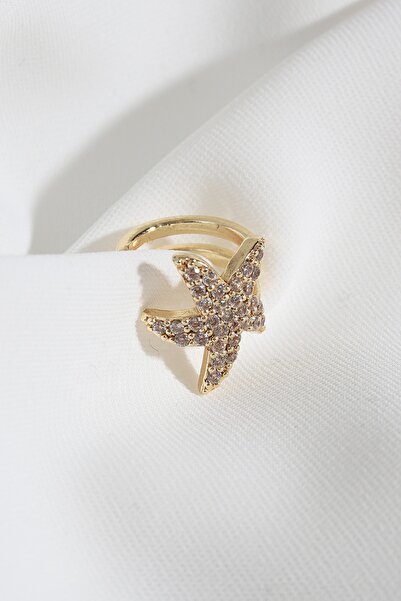Süspüs Accessories Yıldızlı Sıkıştırmalı Tek Gold Kıkırdak Küpe