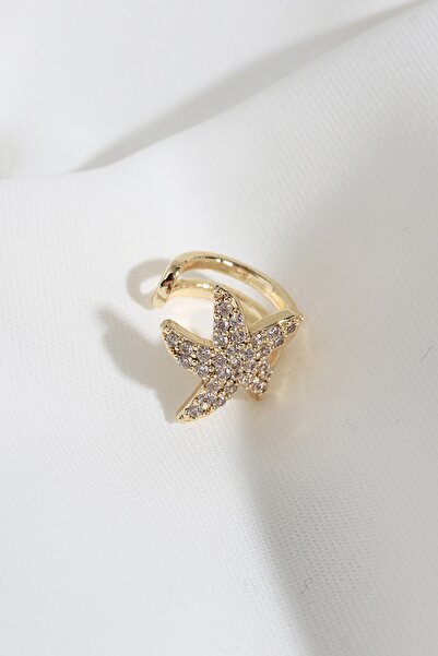 Süspüs Accessories Yıldızlı Sıkıştırmalı Tek Gold Kıkırdak Küpe