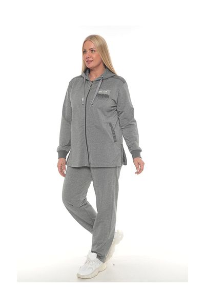WND SPORT Hooded Glitter Fabric Stone Detail Embroidered Classic Leg 2-Piece Wnd Women's Large Size Tracksuit Set