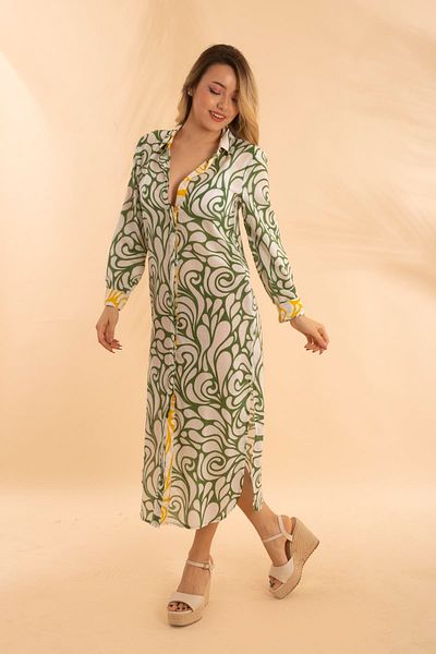 Bonitas Beachwear Μακρύ πουκάμισο Ethnic Khaki Bnts-23010