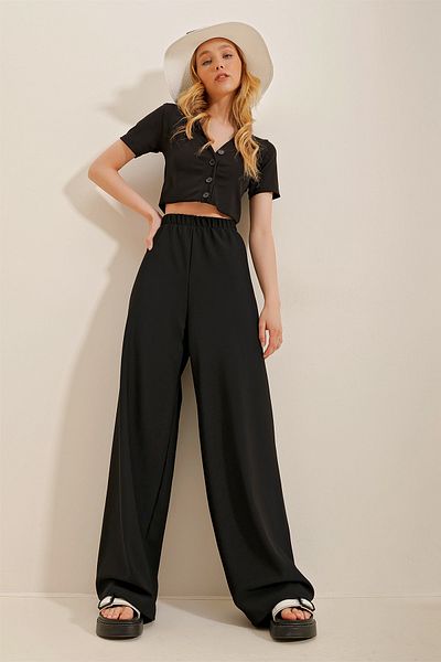 Trend Alaçatı Stili Pantaloni negri din viscoză pentru femei Alc-X4354