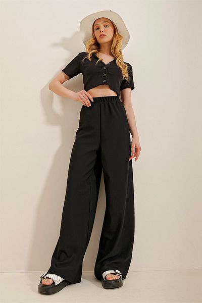 Trend Alaçatı Stili Pantaloni negri din viscoză pentru femei Alc-X4354