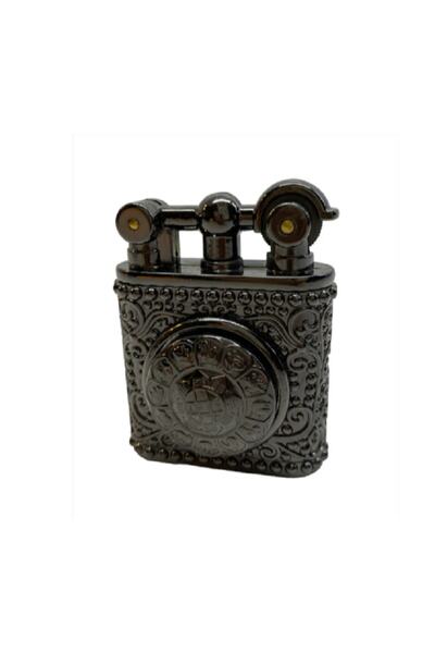 Heartfelt Gifts Yeni Tasarım Şık Stres Çarklı Siyah Renk Kabartma Desenli Metal Gazlı Lüks Çakmak