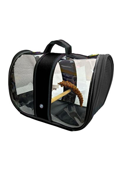 Tropheus Suluklu Kuş Taşıma Çantası (tahta Tünekli) Siyah Renkli (33cmx23cmx22cm) Daldarı Hediye