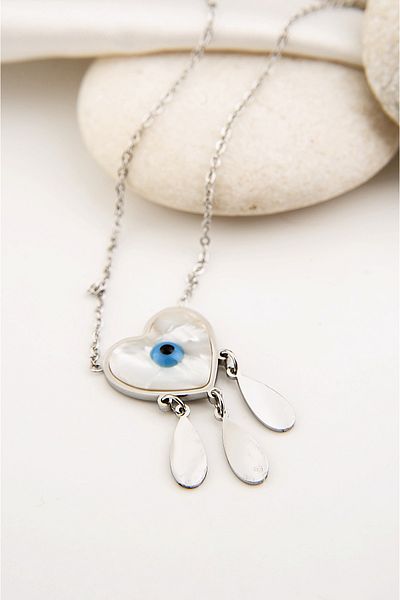 EUROMODA Steel Heart Designed Evil Eye Figured Steel Tarnish Resistant Necklace