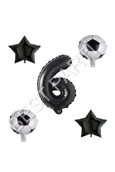 BEST PARTİ DOĞUM GÜNÜ PARTİ SÜSLERİ Football Ball Star Number Balloon Set Bla...