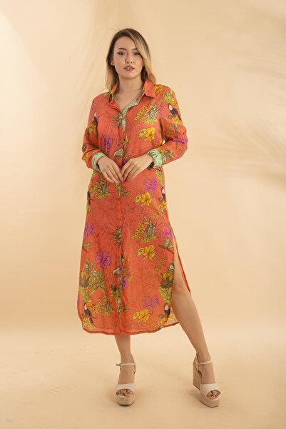 Bonitas Beachwear قميص طويل برتقالي استوائي Bnts-23010