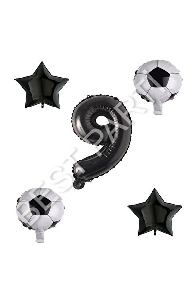 BEST PARTİ DOĞUM GÜNÜ PARTİ SÜSLERİ Football Ball Star Number Balloon Set Bla...