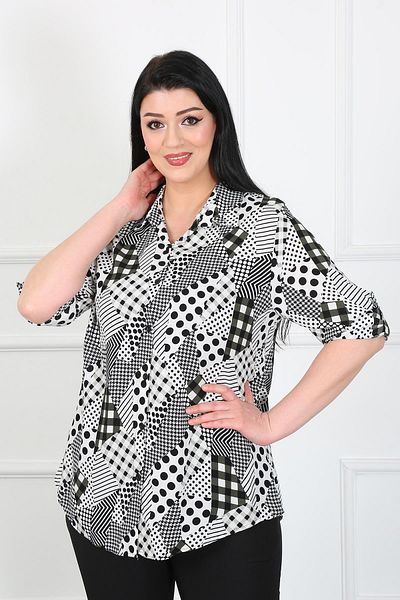 By Alba Collection Γυναικείο πουκάμισο μεγάλου μεγέθους βαμβακερό βισκόζη με σχέδιο χακί
