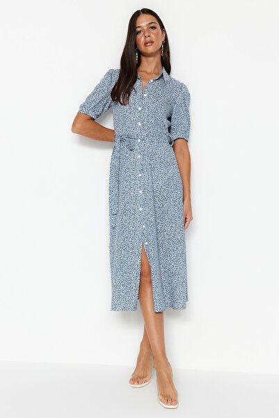 Trendyol Collection Többszínű virágmintás hasított szőtt ingruha TWOSS23EL02397