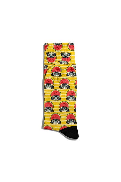 Eğlenceli Çoraplar Fun Socks Unisex Watermelon And Cute Pug Printed Socks Ecsoket295