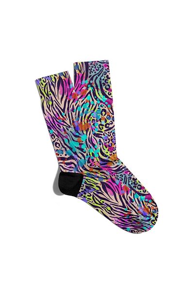 Eğlenceli Çoraplar Fun Socks Unisex Colorful Zebra Motif Paint Pattern Printed Socks Ecsoket144